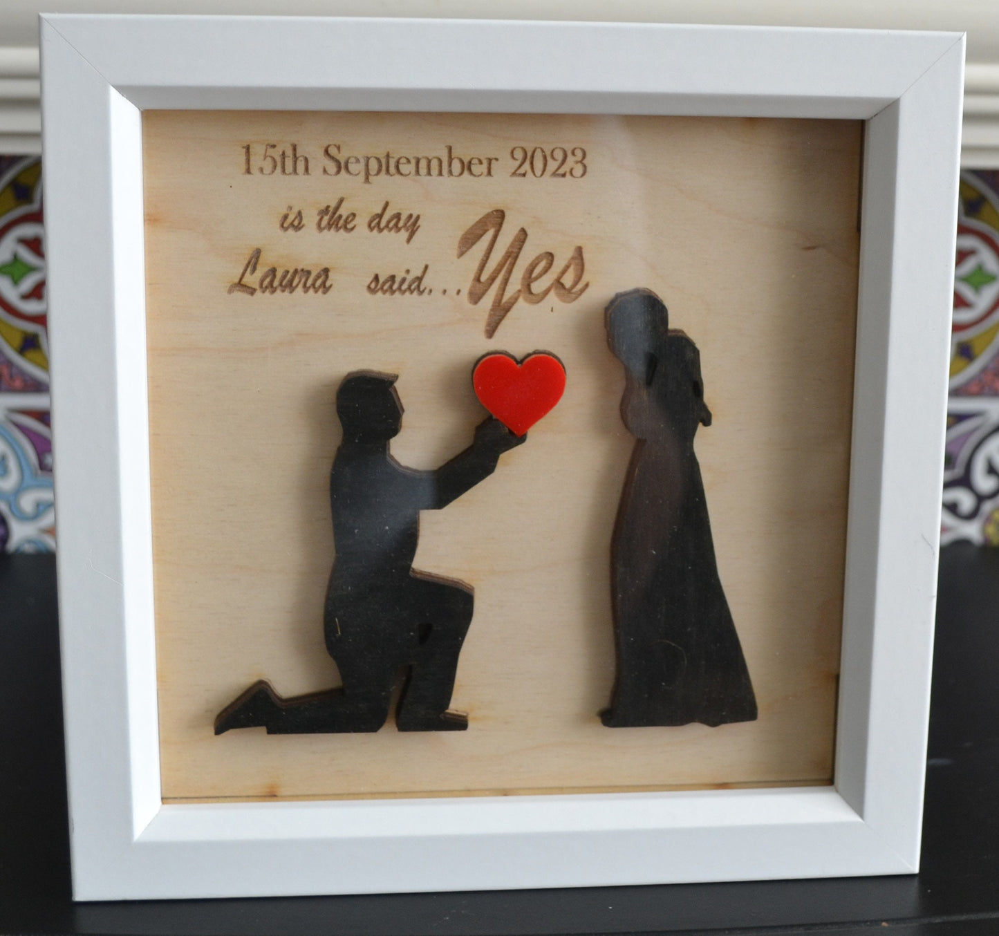 Engagement layered effect picture, personalised celebration gift