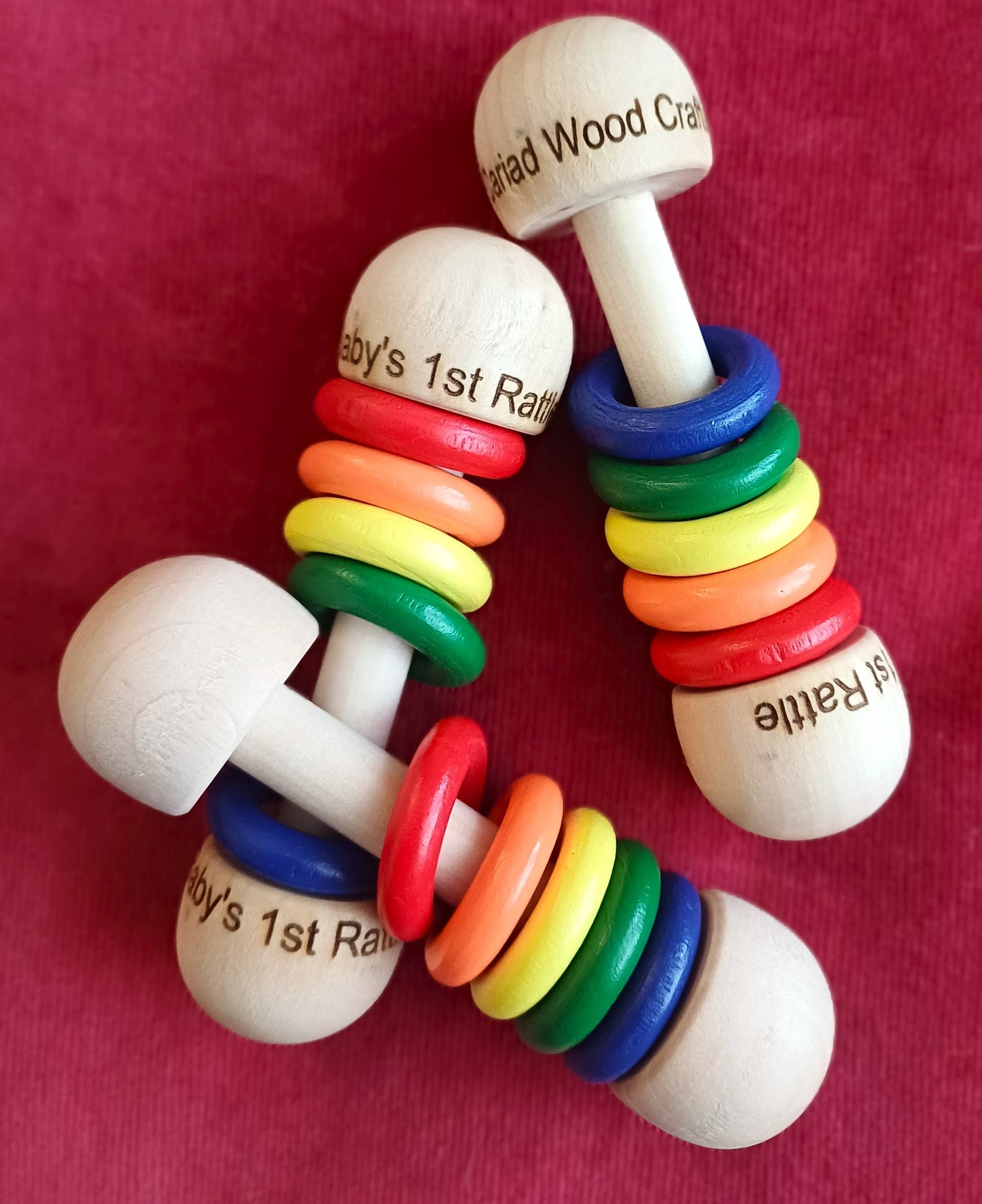 personalised wooden baby rattle, montessori wooden baby rattle, colourful baby rattle, sensory wooden toys