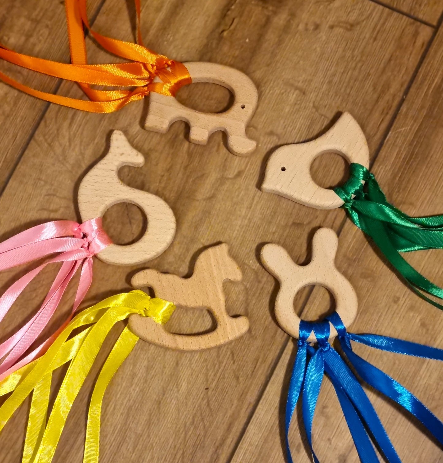 Wooden Natural Organic montessori personalised teething sensory rings