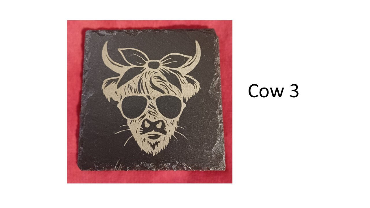 Slate highland cow coaster natural engraved