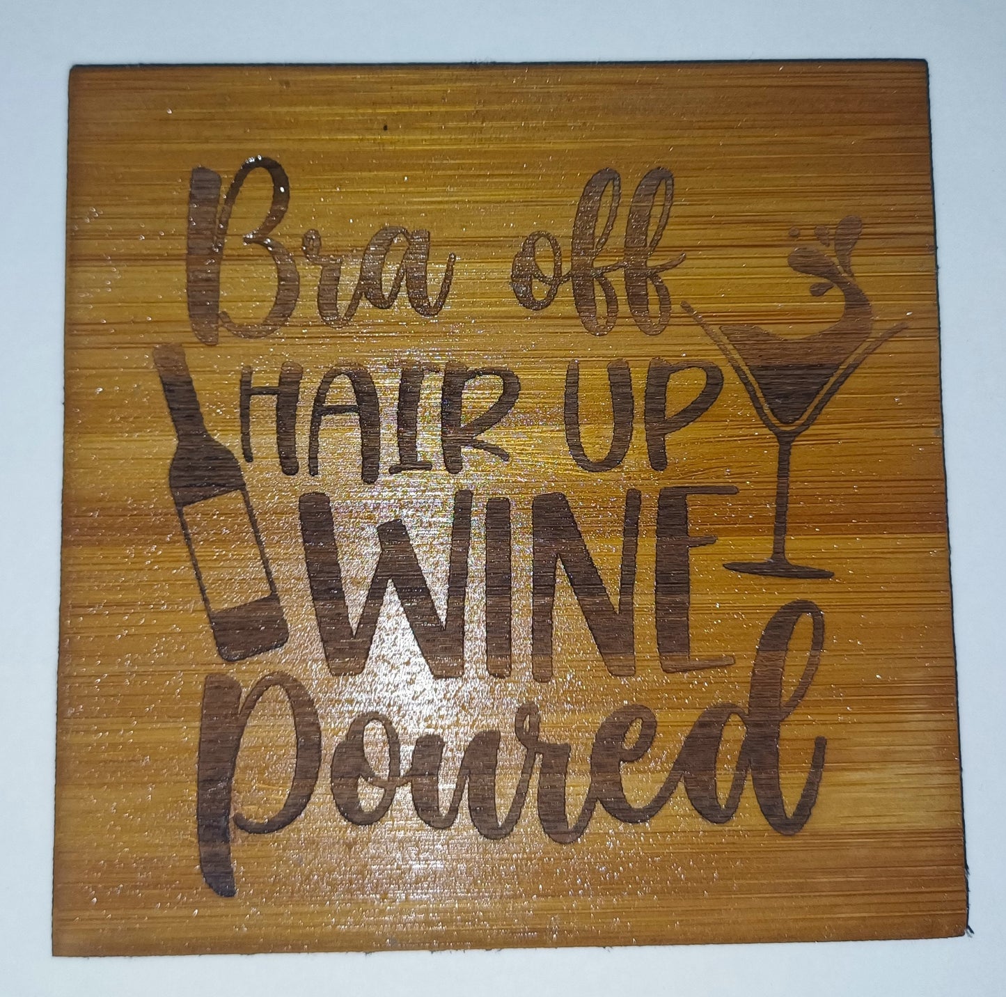 Bamboo coasters, wooden fun coasters, coasters for wine, laser engraved funny coasters