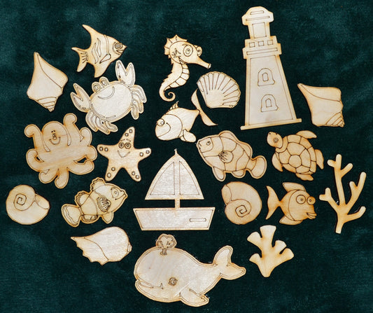 Sea life craft shapes, sea life, crafting, craft sets, wooden shapes,