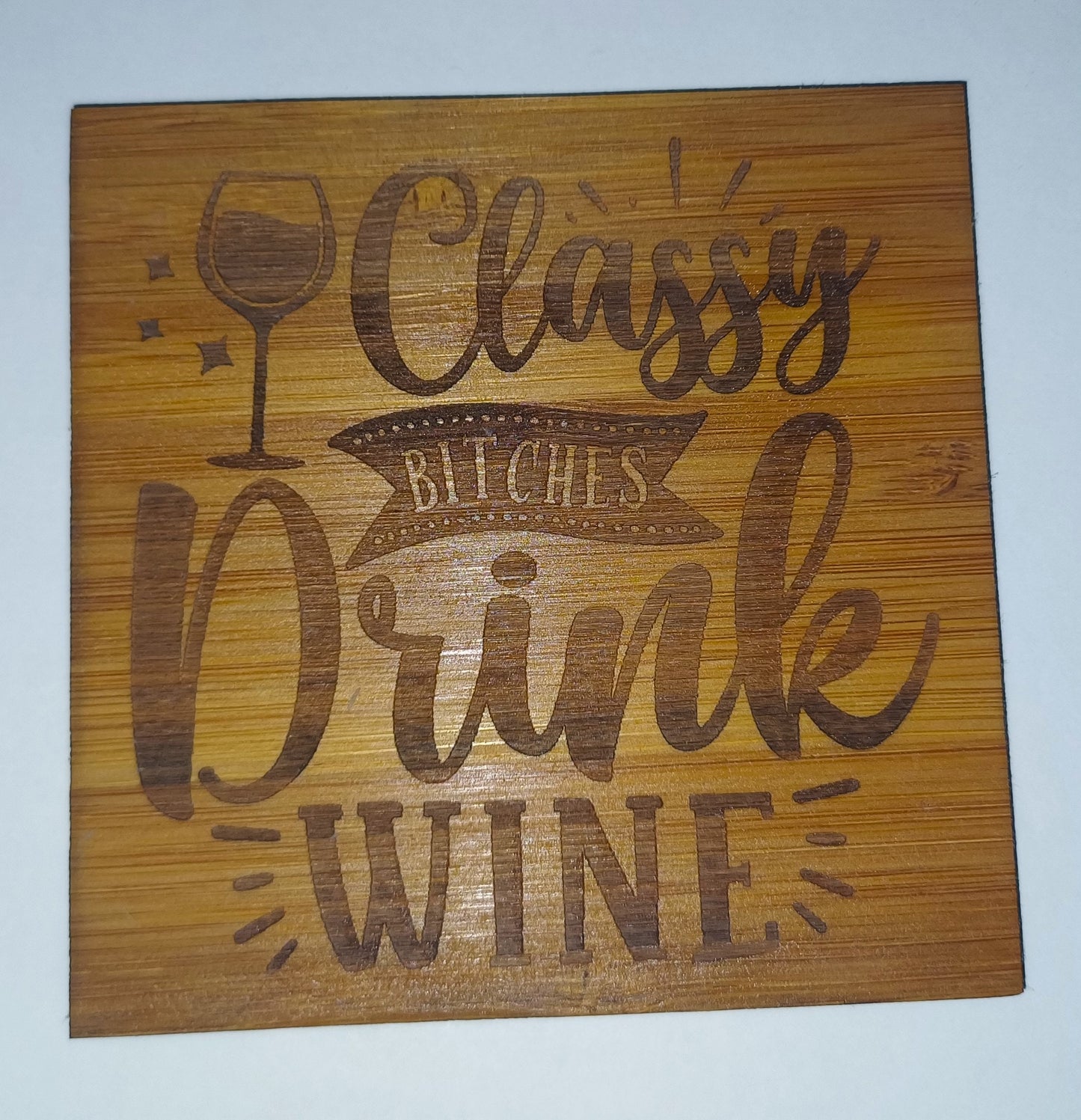 Bamboo coasters, wooden fun coasters, coasters for wine, laser engraved funny coasters