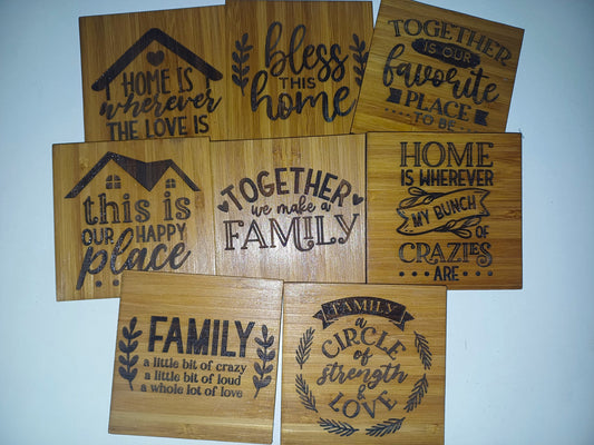 bamboo coasters, family saying coasters, personalised coasters, house warming gift,