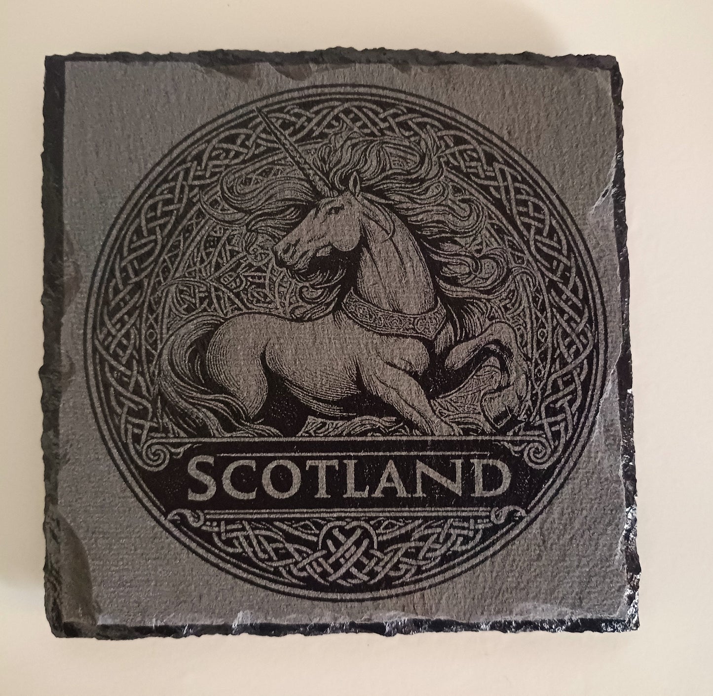 Scottish themed slate coasters, unicorn coasters, slate coasters, decorative coasters, Scottish national animal, set of coasters, Scotland