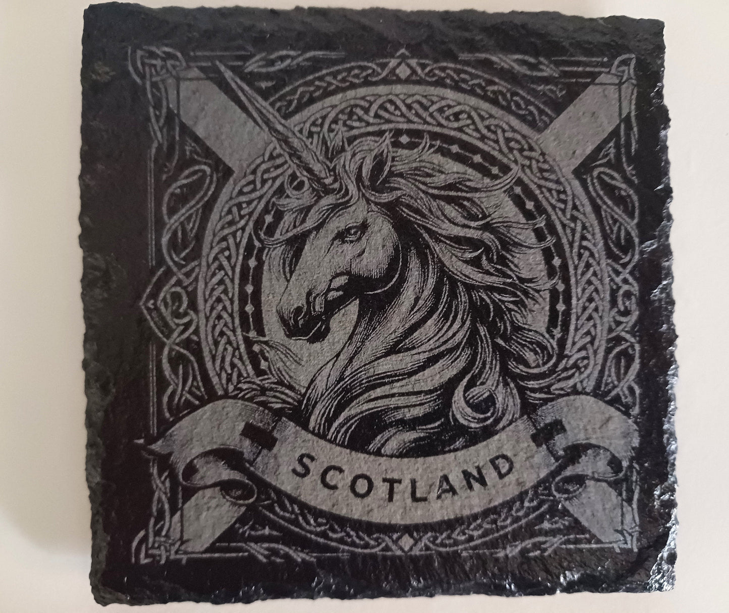 Scottish themed slate coasters, unicorn coasters, slate coasters, decorative coasters, Scottish national animal, set of coasters, Scotland