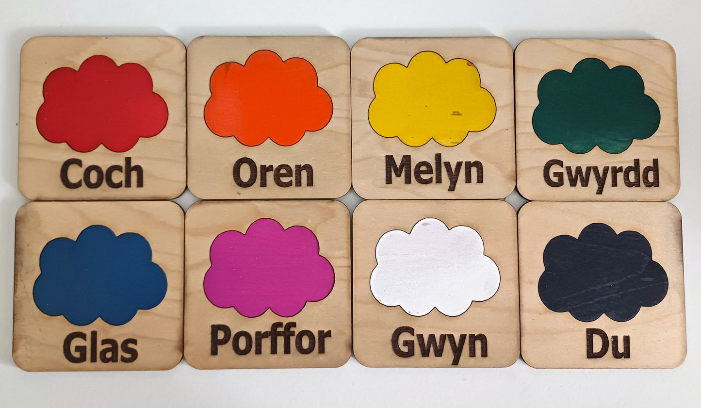 Welsh colours education montesorri style stencils and learning toy Cymru