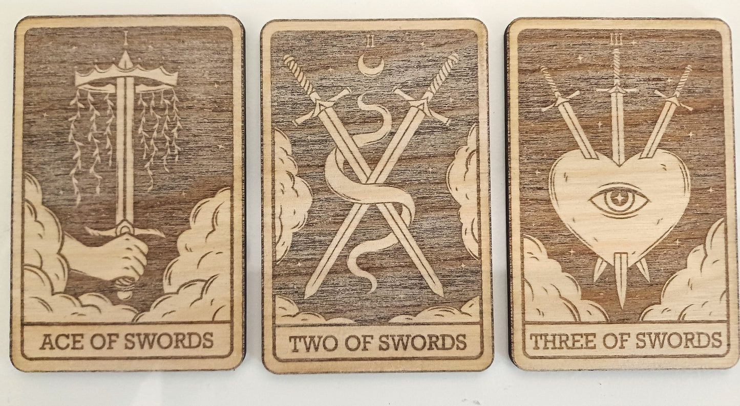 Tarot cards Minor Arcana swords suit laser engraved plywood spirituality witchcraft divination