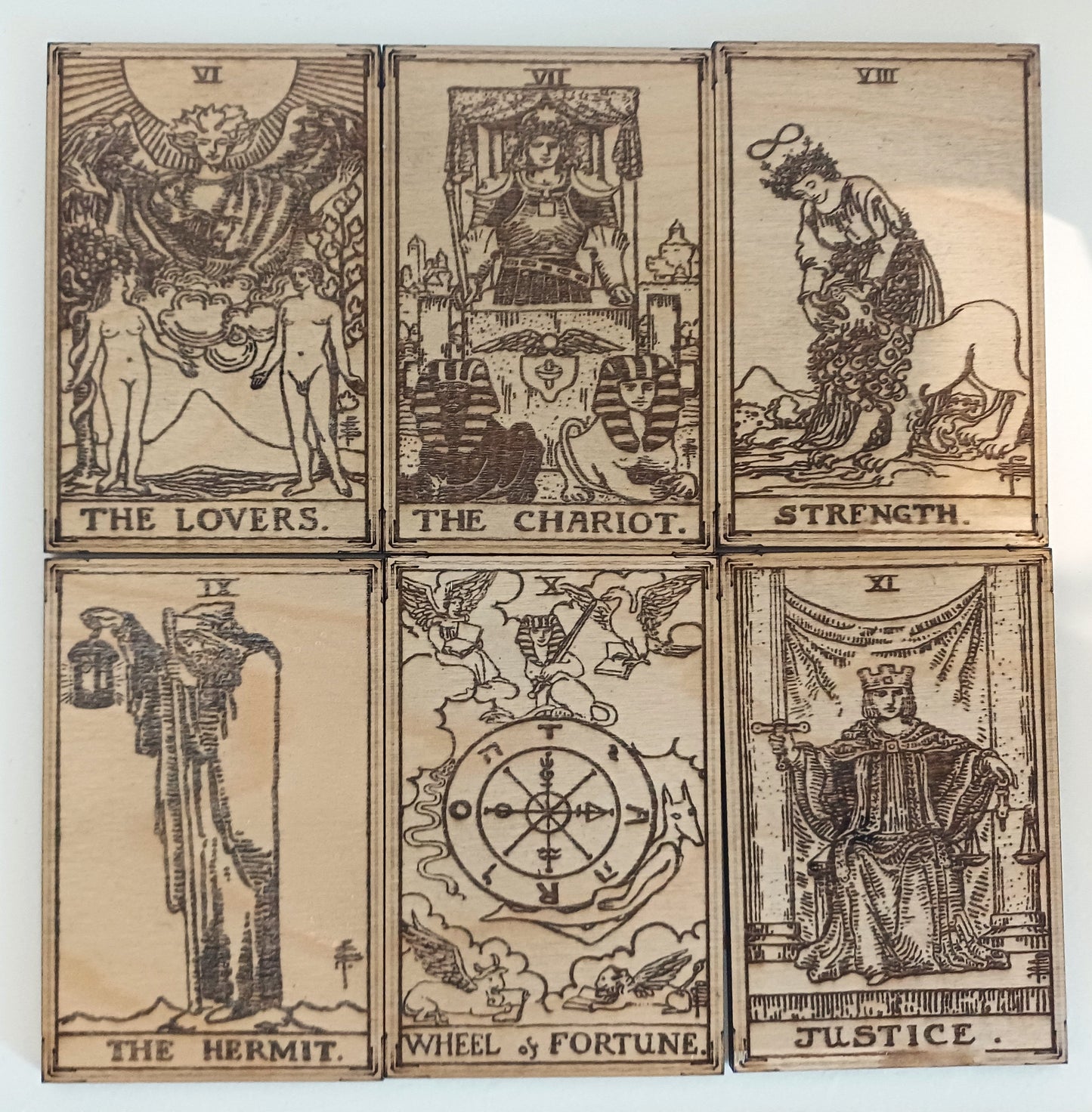 Rider Waite major arcana Tarot cards laser engraved wooden custom engraved personalised