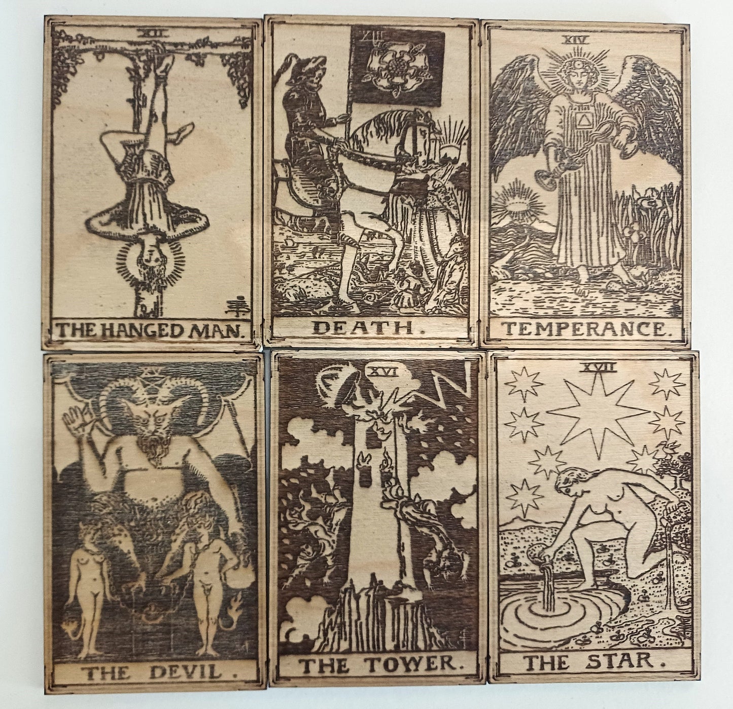 Rider Waite major arcana Tarot cards laser engraved wooden custom engraved personalised