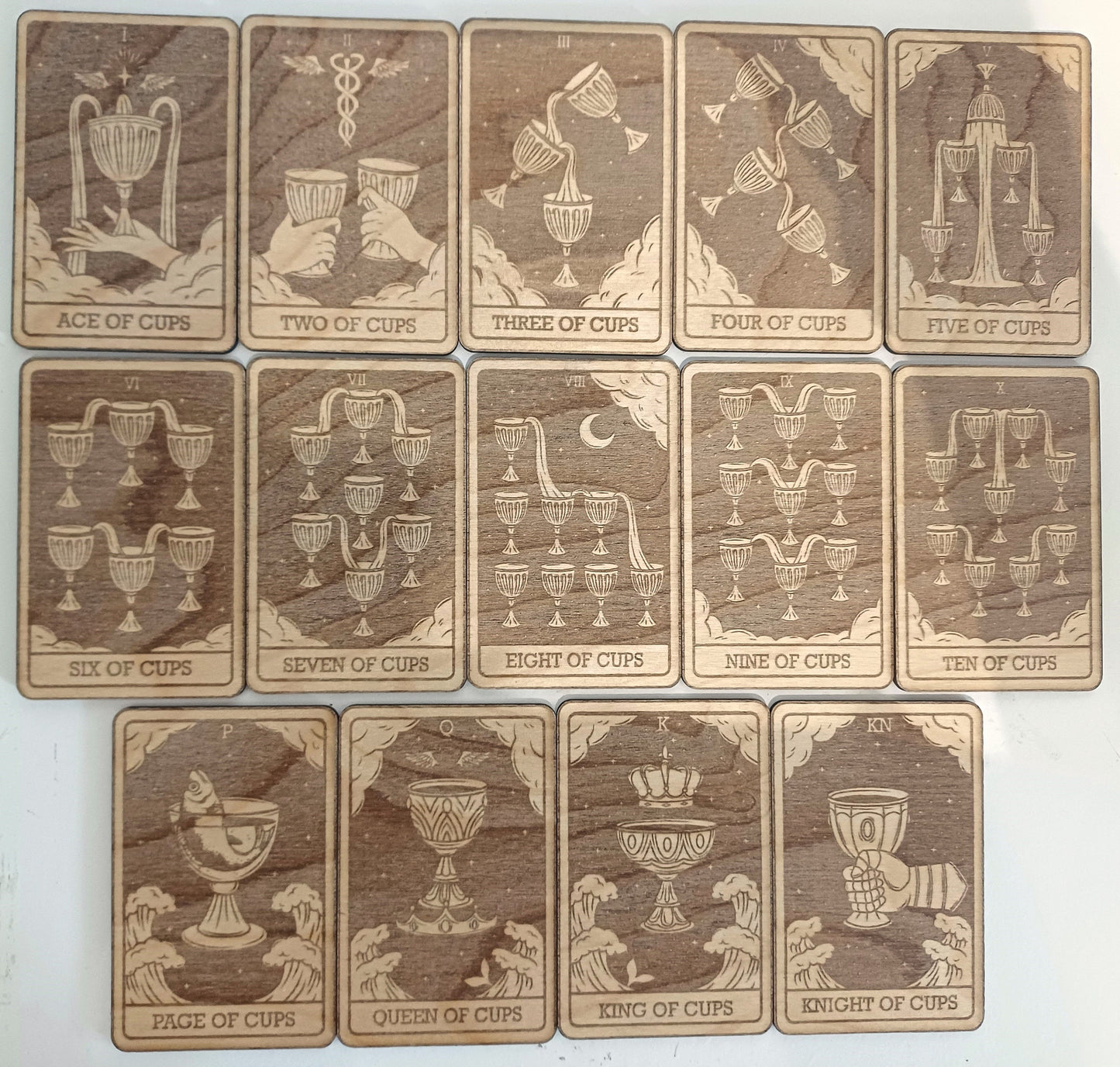 Tarot Minor Arcana Cups suit laser engraved spirituality divination witchcraft