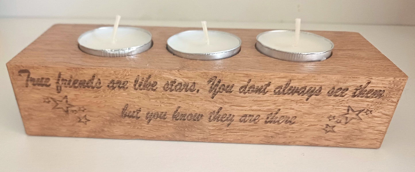 Handmade Oak triple tealight candle holder