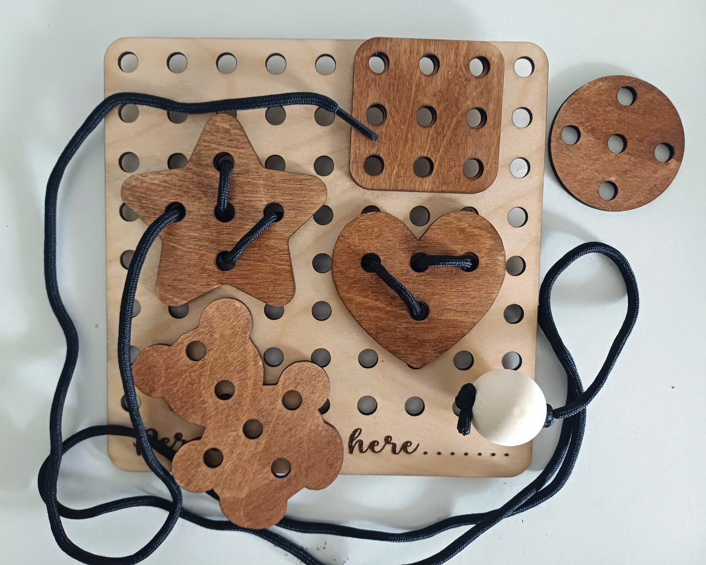 Wooden lacing toy, Sewing toy, Wooden Montessori style toy, Lacing toy, Wooden sewing toy