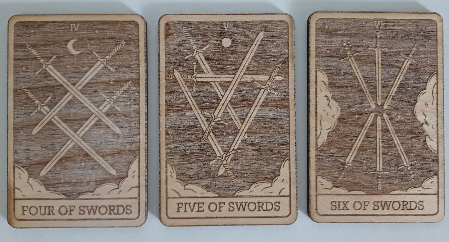 Tarot cards Minor Arcana swords suit laser engraved plywood spirituality witchcraft divination