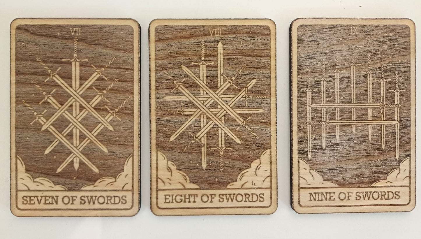 Tarot cards Minor Arcana swords suit laser engraved plywood spirituality witchcraft divination