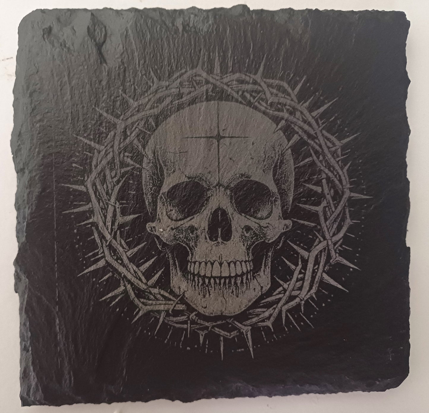 slate Skull Coasters, laser engraved coasters, skulls, square