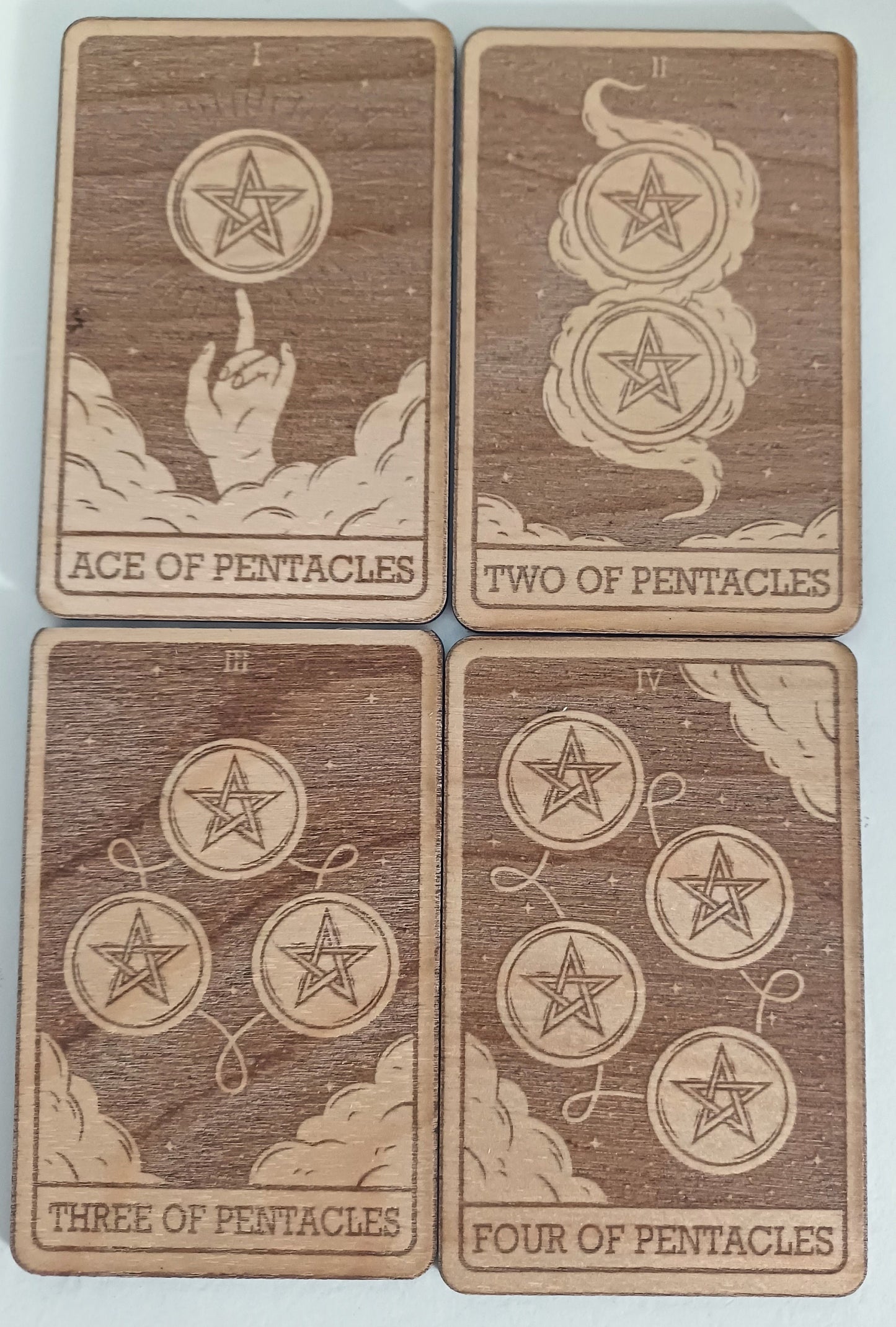 Tarot cards Minor Arcana Pentangles suit laser engraved spirtiuality divination witchcraft