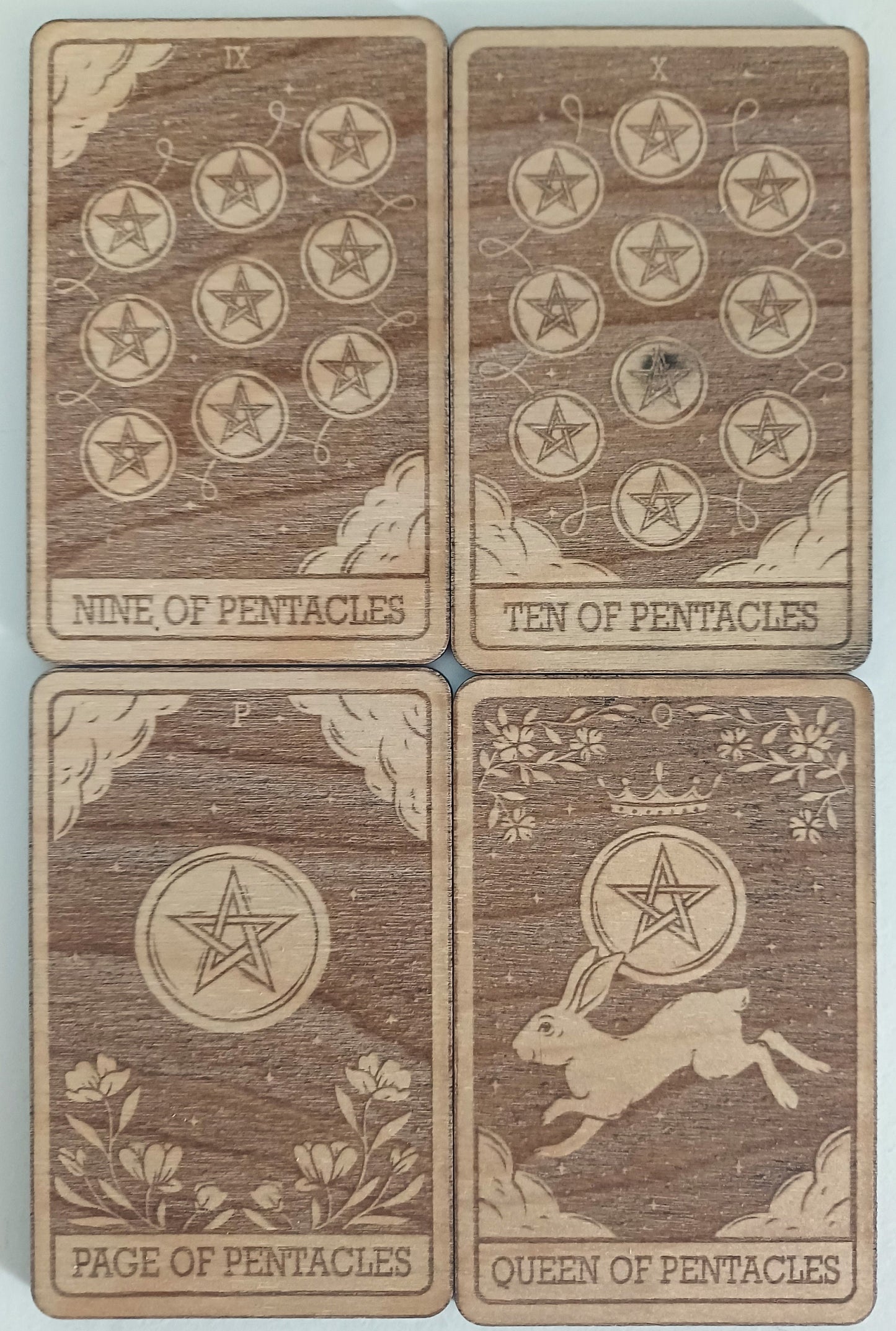 Tarot cards Minor Arcana Pentangles suit laser engraved spirtiuality divination witchcraft