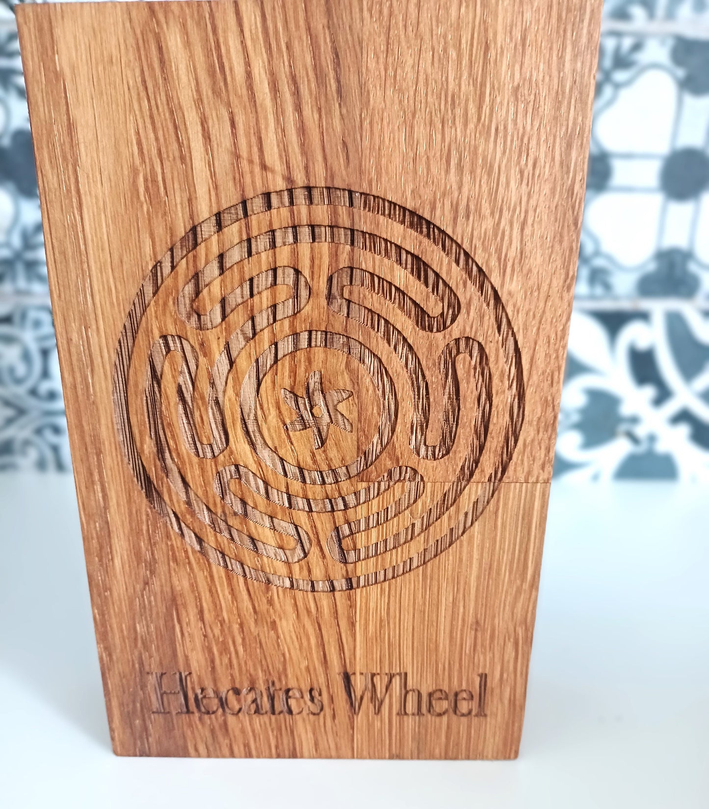 Witches symbol, protection symbols, home decor, pagan, wiccan, solid Oak, personalised, engraved