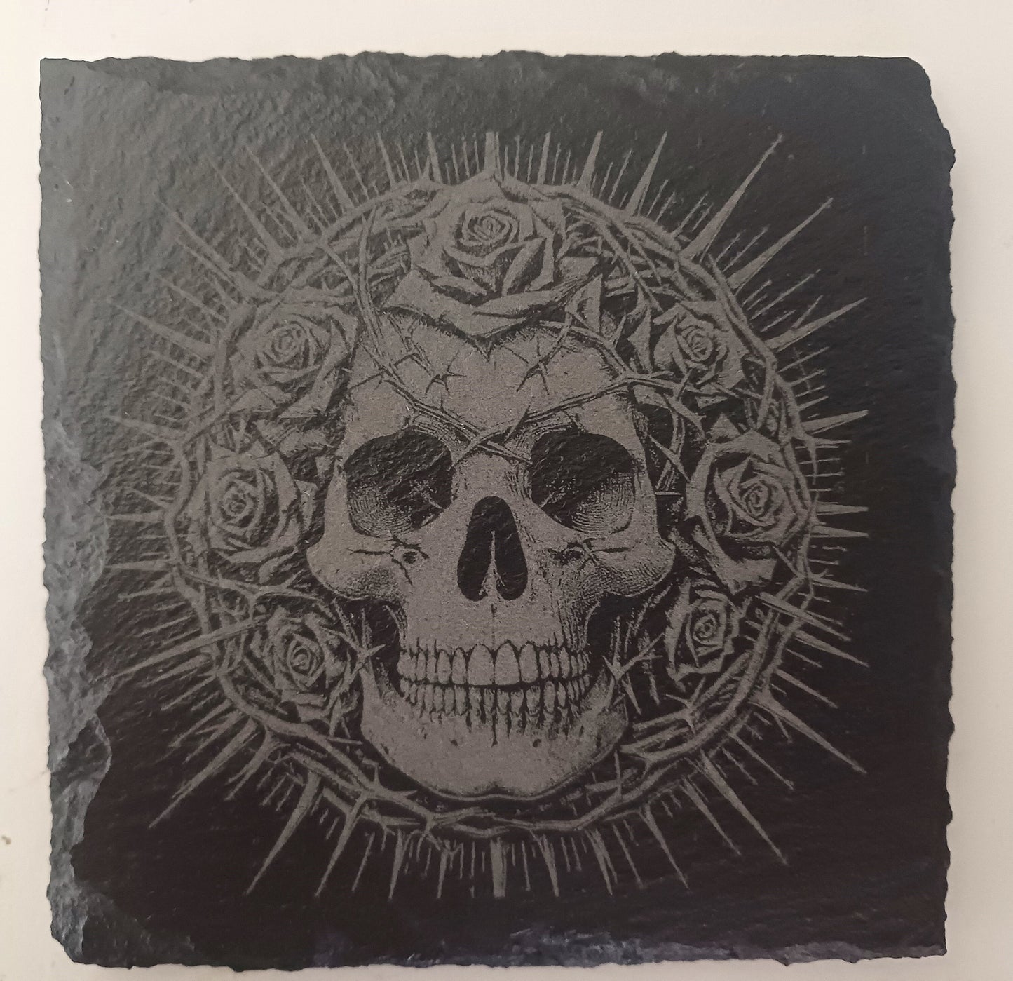 slate Skull Coasters, laser engraved coasters, skulls, square