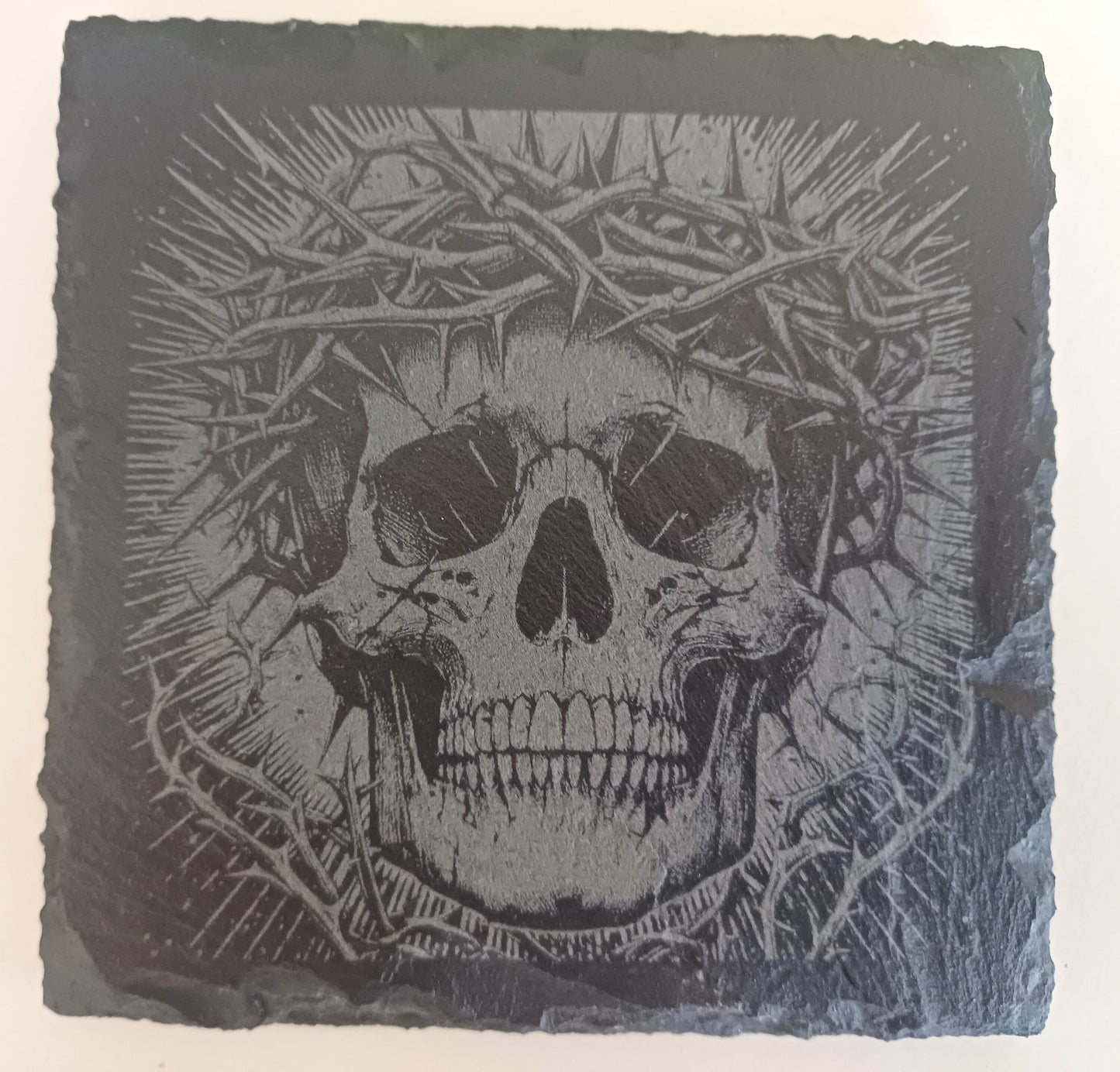 slate Skull Coasters, laser engraved coasters, skulls, square