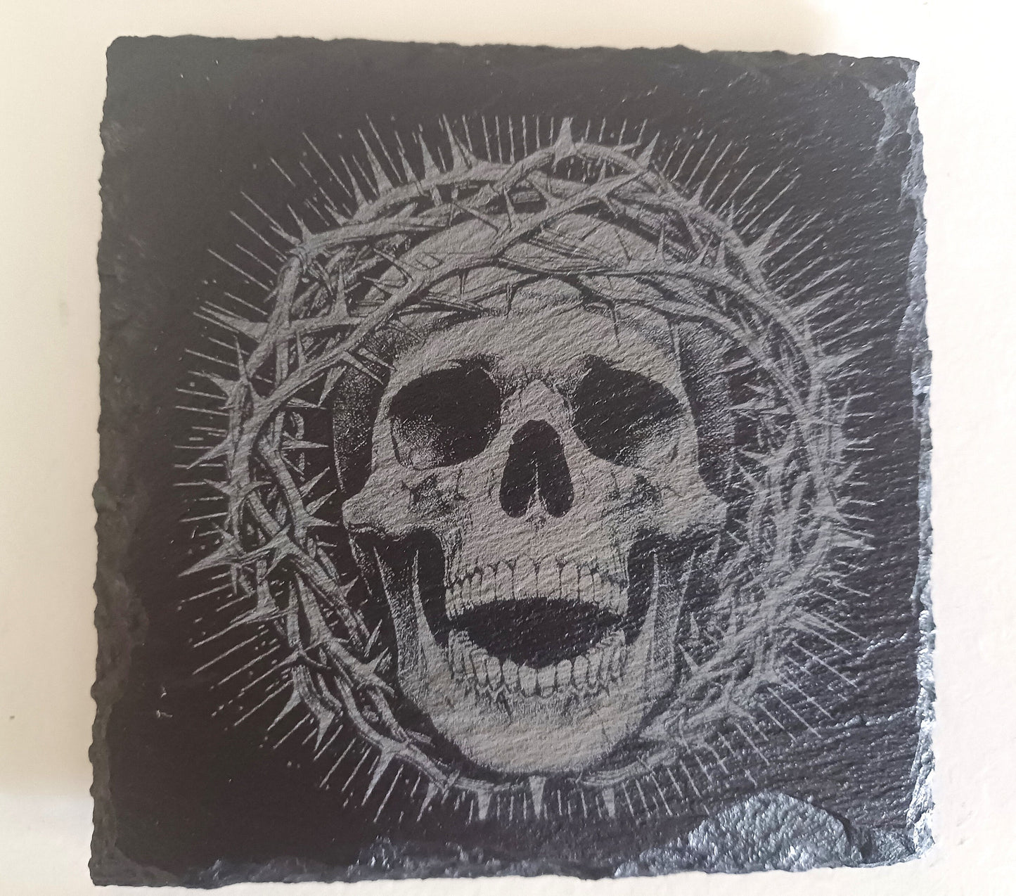 slate Skull Coasters, laser engraved coasters, skulls, square