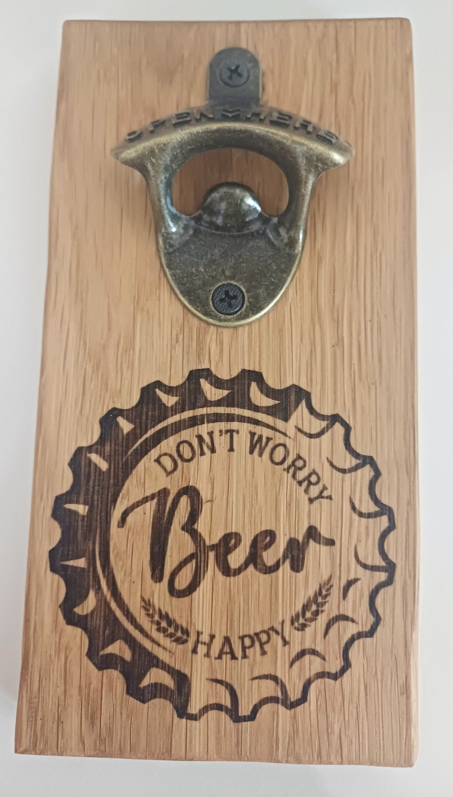 Solid oak beer bottle opener, wall decor, bottle opener sign, personalised, man cave gift, wooden wall hanging