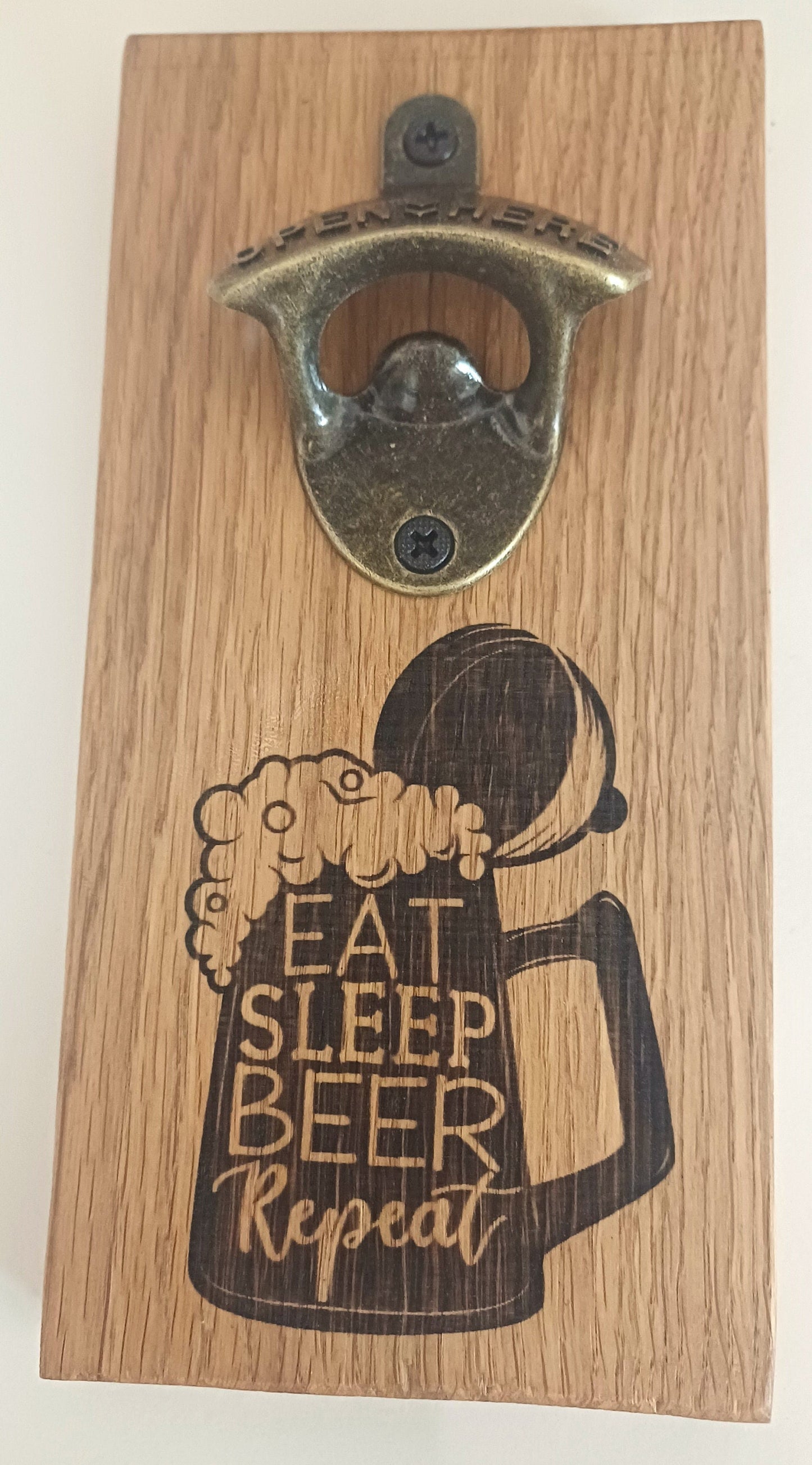 Solid oak beer bottle opener, wall decor, bottle opener sign, personalised, man cave gift, wooden wall hanging