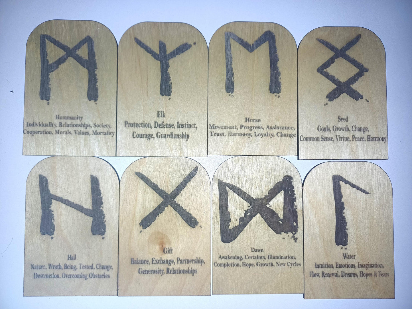 Elder Futhark Runes cards, plywood engraved runes cards, wooden runes, Elder Futhark