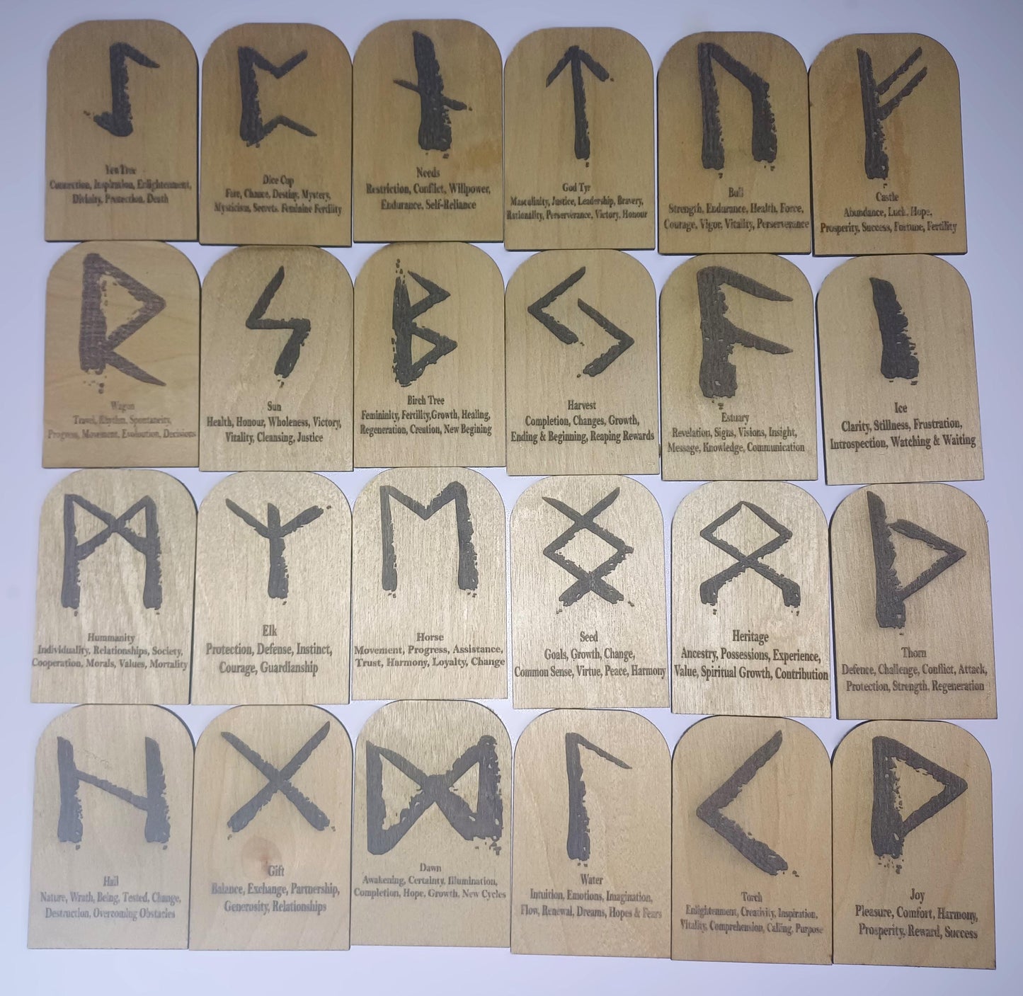 Elder Futhark Runes cards, plywood engraved runes cards, wooden runes, Elder Futhark